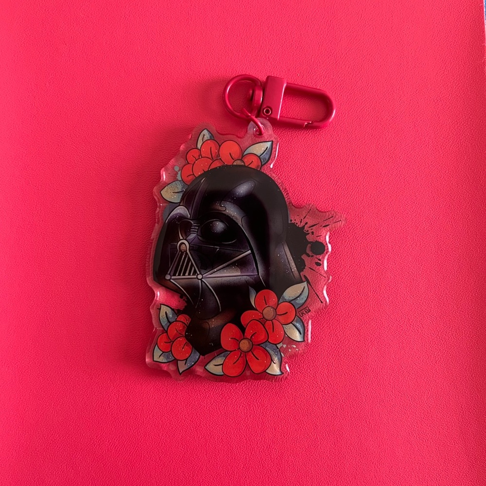 Darth Vader Floral Black and Red Keychain Double Epoxy Disney Style Star Wars